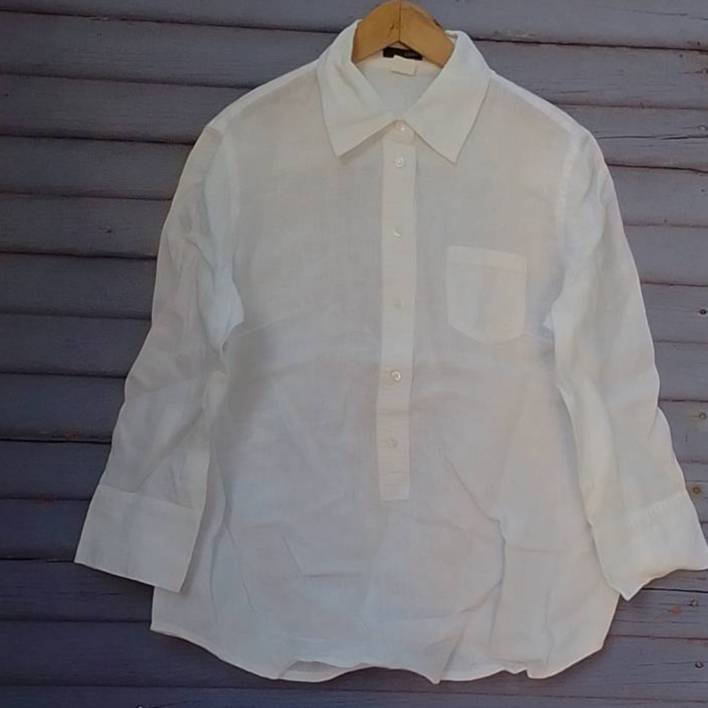J. Crew White Button-Down Linen Shirt
